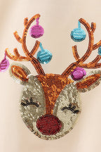 Beige reindeer sequin mom&me sweatshirt