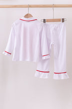White ruffle pajamas pants set
