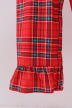 Red tree embroidery plaid ruffle jumpsuit set