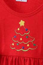 Red tree embroidery plaid bow pants set