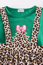 Forest tree applique leopard ruffle skorts set
