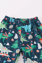 Green dinosaur print ruffle pants set