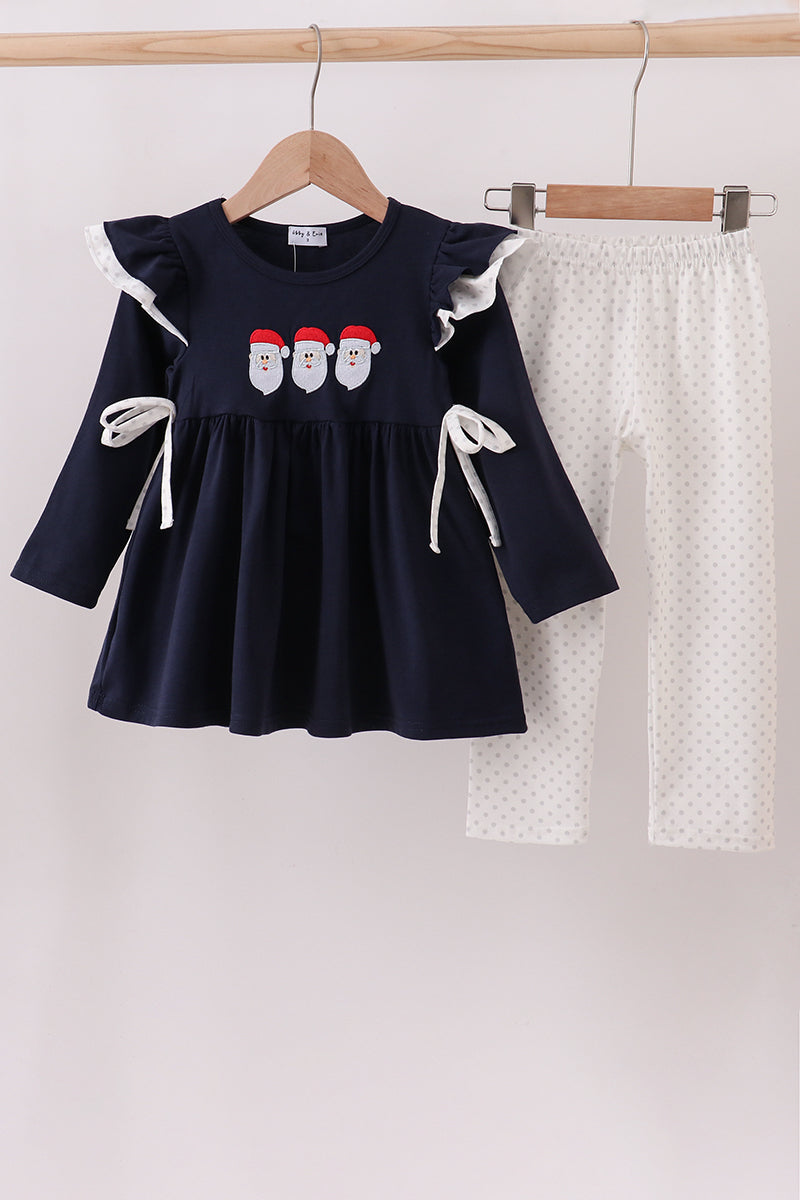 Navy christmas santa claus embroidery pants set