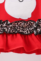 Red santa claus applique leopard ruffle bloomer set