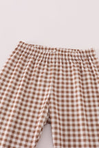 Rust deer embroidery gingham pants set