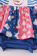 Blue snowman embroidery ruffle bubble
