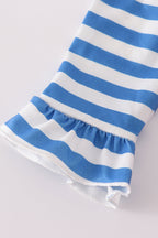 Blue snowman embroidery ruffle bubble