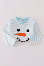 Blue snowman embroidery stripe pants set