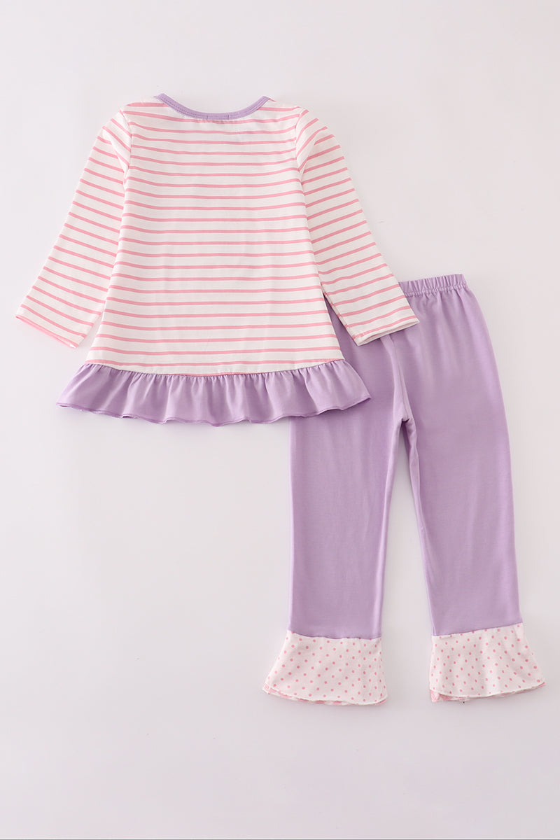Purple ballet shoes embroidery stripe pants set