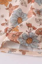 Khaki deer embroidery floral dress