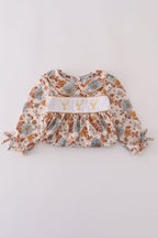 Khaki deer embroidery floral dress