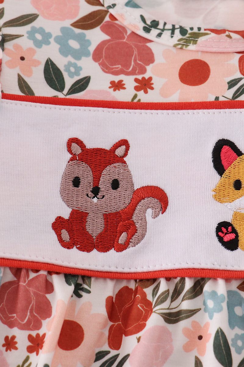 Fox embroidery floral print bubble
