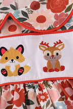 Fox embroidery floral print dress