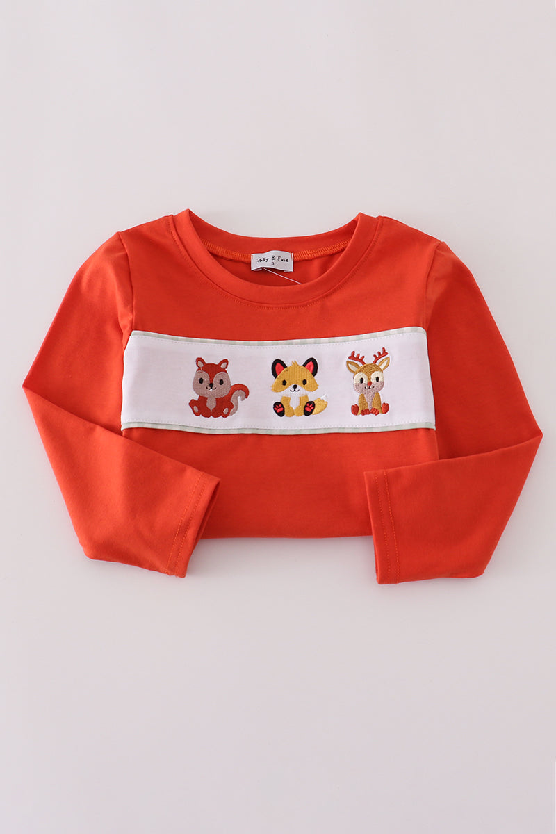 Fox embroidery gingham pants set