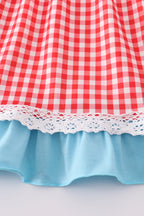 Blue deer tree santa embroidery ruffle dress