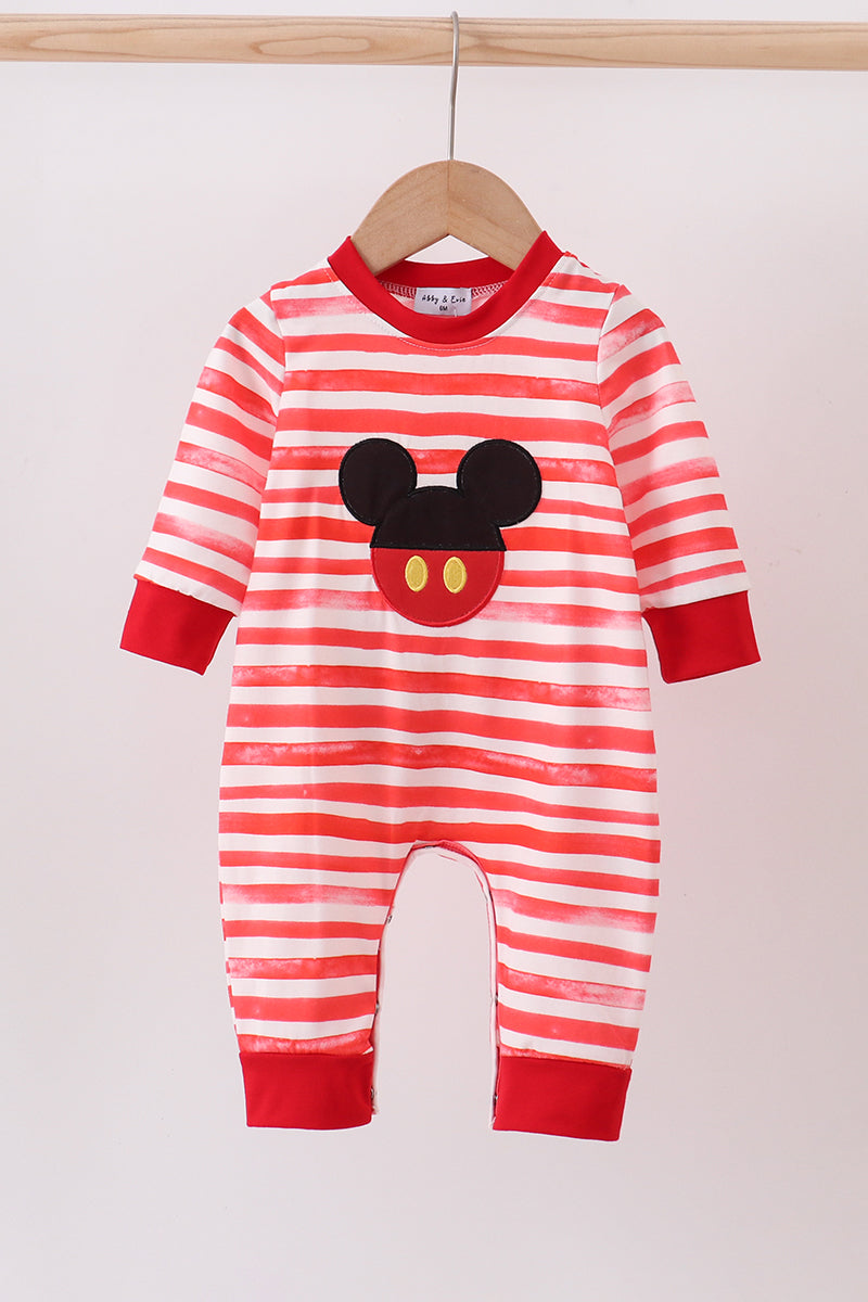 Red stripe character applique romper
