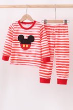 Red stripe character applique pants set