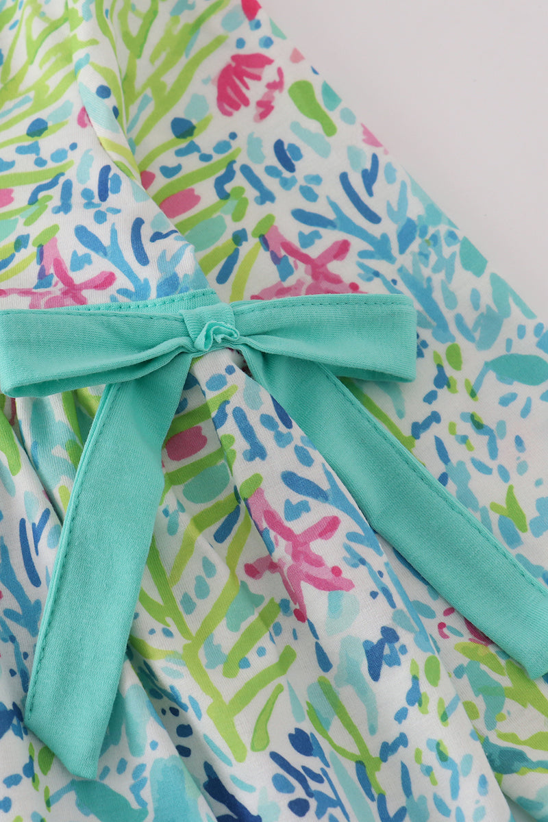 Green Flower Splash Ruffled Dress