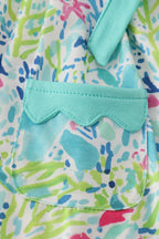 Green Flower Splash Ruffled Dress