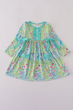 Green meadow splash ruffle dress