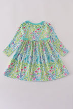 Green meadow splash ruffle dress