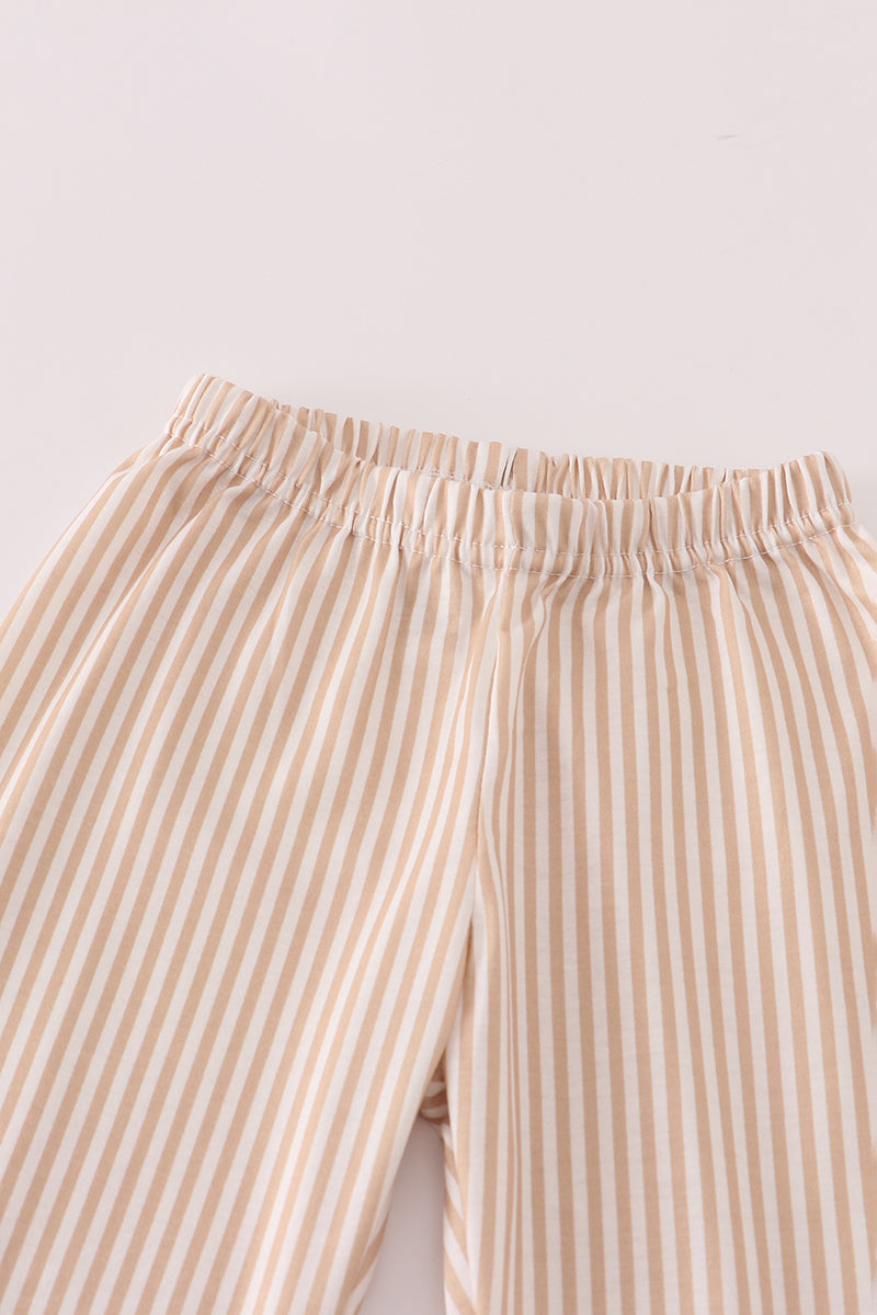 Khaki deer embroidery stripe pants set