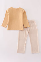 Khaki deer embroidery stripe pants set