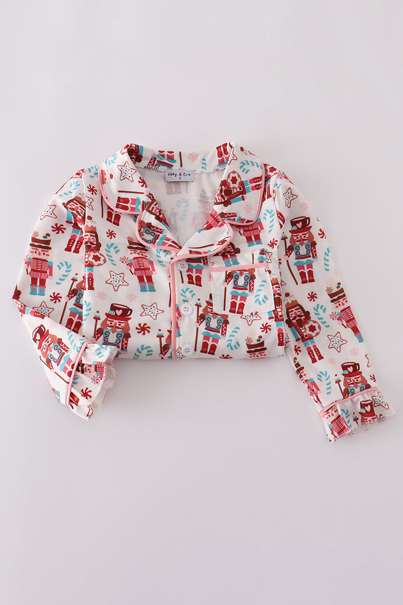 Christmas nutcracker print ruffle pajamas set