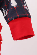 Navy deer print ruffle romper