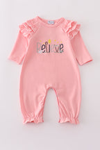 Pink believe embroidery ruffle romper
