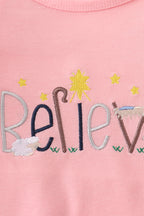 Pink believe embroidery ruffle romper