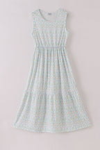 Blue delicate floral print mom dress