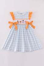 Farm embroidery girl plaid dress