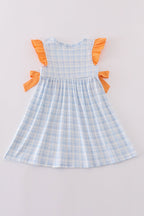 Farm embroidery girl plaid dress