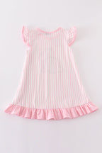 Pink easter bunny applique stripe girl dress
