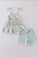 Green floral print set