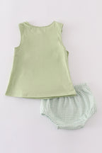 Sage bunny embroidery smocked bloomer set