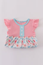 Pink floral print ruffle set