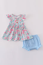 Blue floral print bloomer set