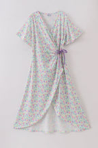 Purple floral print women dress