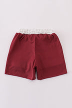 Maroon elephant embroidery swim trunks