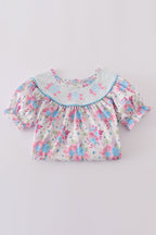 Blue petal meadow embroidery girl dress