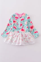 Blushing rose garden print girl one-piece leotard