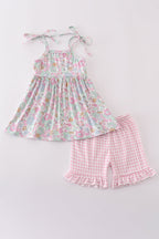 Mint pink floral print set