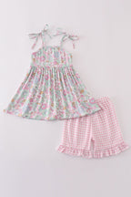 Mint pink floral print set