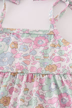Mint pink floral print mom&me tiered dress