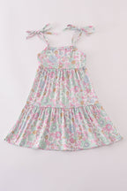 Mint pink floral print mom&me tiered dress