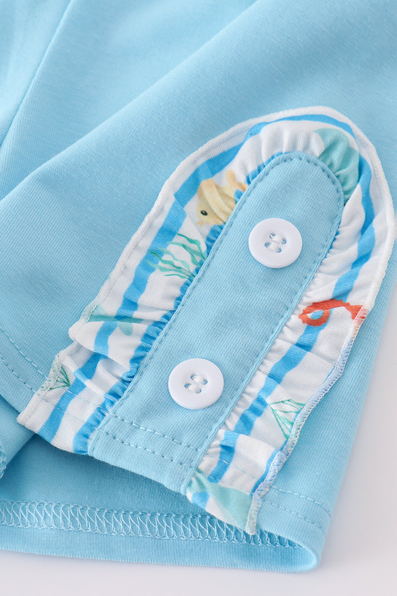 Blue marine creature embroidery set