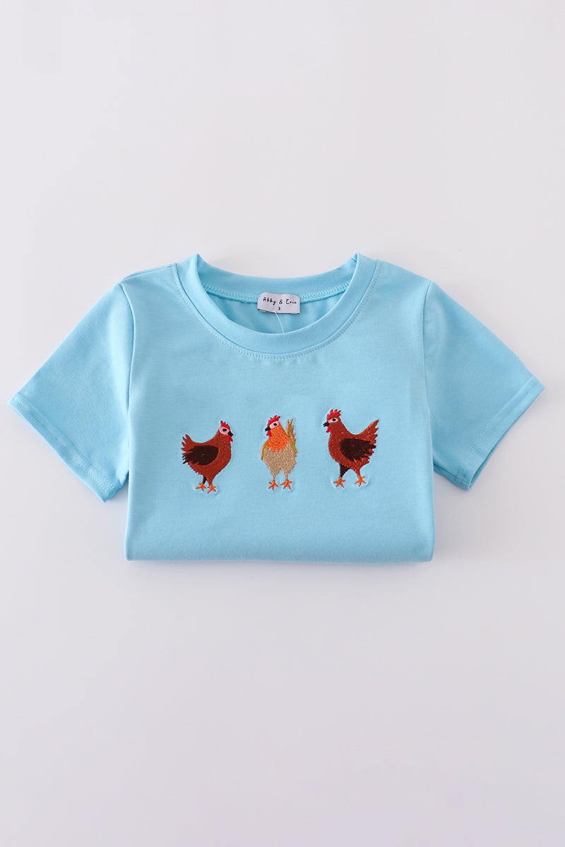 Blue farm chicken embroidery set