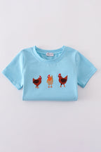 Blue farm chicken embroidery set
